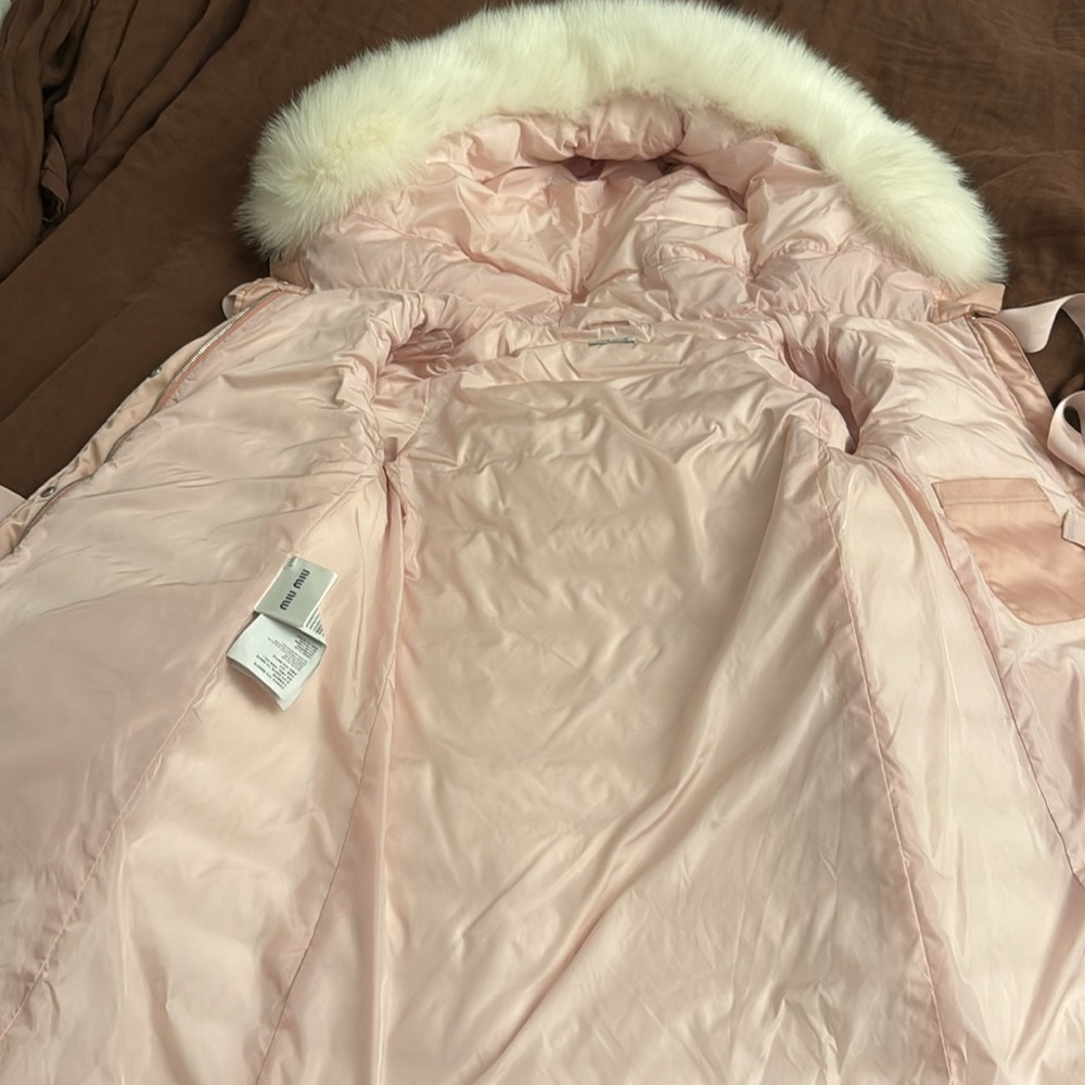 Miu Miu A Line Oversized Fur Trim Pink Down Puffe… - image 6